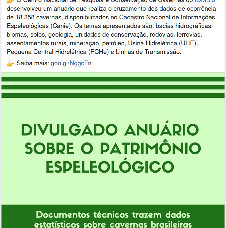 Divulgado anuário sobre o patromônio espeleológico